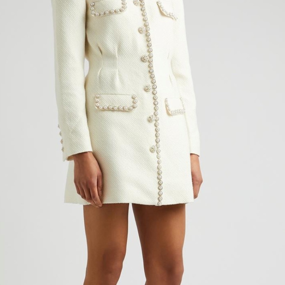 Self-Portrait Cream Blazer Dress with Pearl Details
